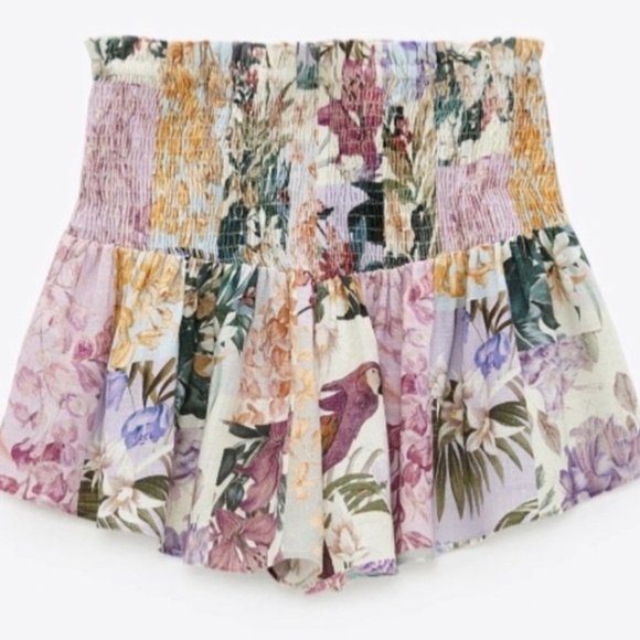 Women’s Zara Floral Mix Print High Rise Flowy Cottagecore Bohemian Short Small - Picture 12 of 13